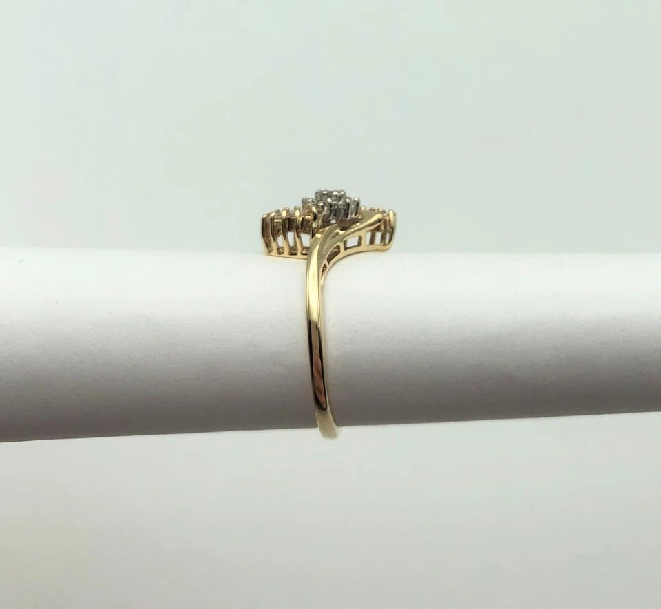 14K GOLD RING EYE SHAPED HEAD WITH 0.32CTS NATURAL DIAMONDS (SIZE 6.75) 2.7G (1 of 2)