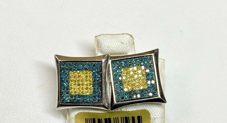 NEW 10K WHITE GOLD KITE EARRINGS WITH 0.80CTW YELLOW/BLUE DIAMONDS, 2.5 GRAMS: 10K WHITE GOLD EARRINGS WITH YELLOW AND BLUE DIAMONDS NEW 10k White Gold Earrings with Yellow and Blue Diamonds NEW You are bidding on a new with defects 10k White Gold Earrings with Yellow and Blue D