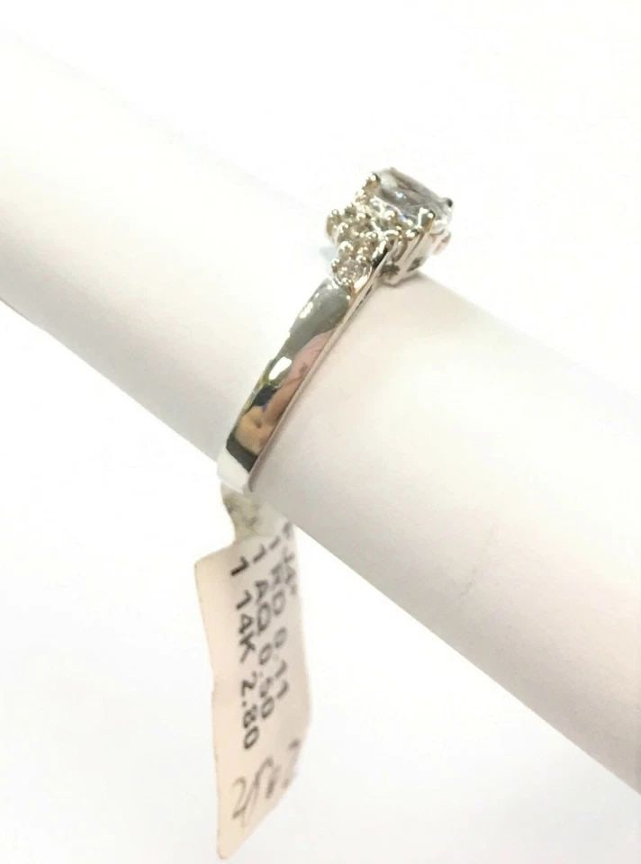 NEW 14K WHITE GOLD RING AQUAMARINE AND 0.11CTW DIAMONDS (SIZE 6.25) 2.7G (1 of 2)