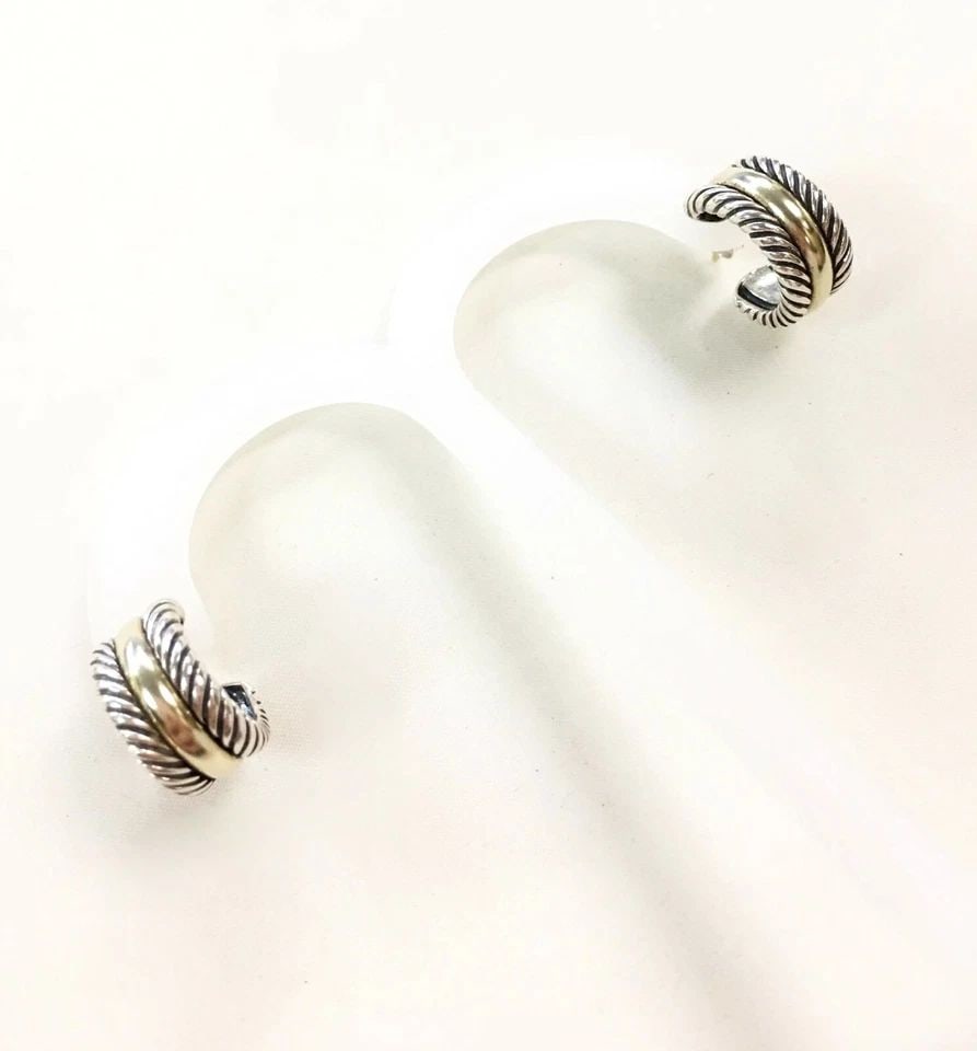 DAVID YURMAN STERLING SILVER CABLE HOOP EARRINGS WITH 14K GOLD 6.5G (1 of 2)