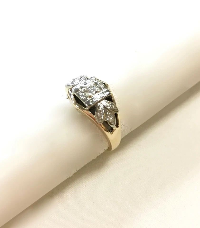 10K YELLOW GOLD RING WITH 0.15CTS NATURAL DIAMONDS ( SIZE: 6.5 ) 3.6G (1 of 2)
