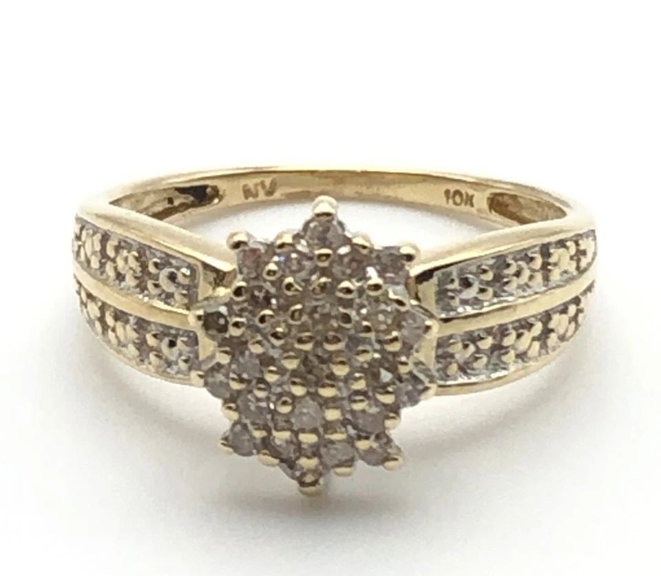 10K GOLD RING, OVAL SHAPED CLUSTER HEAD, 0.25CTW DIAMONDS (SIZE 7.25) 2.7 GRAM (1 of 2)