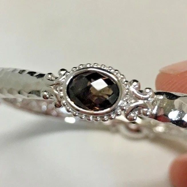 GABRIEL & CO BANGLE 925 SILVER, FOUR OVAL SMOKEY QUARTZ STONES (27.6 GRAMS) (1 of 2)