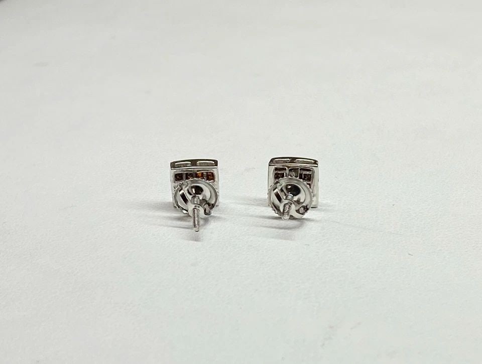 14K WHITE GOLD EARRINGS WITH ORANGE PRINCESS CUT DIAMONDS 1.8G: 14K WHITE GOLD EARRINGS WITH ORANGE PRINCESS CUT DIAMONDS 14k White Gold Earrings with Orange Princess Cut Diamonds You are bidding on pre-owned 14k White Gold Earrings with Orange Princess Cut Diamon