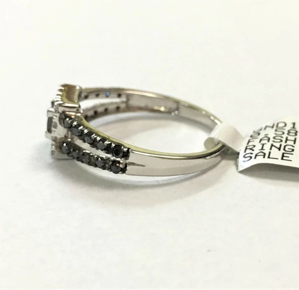 NEW 14K WHITE GOLD RING WITH BLACK AND WHITE DIAMONDS (SIZE 7.25) 2.1 GRAM (1 of 2)