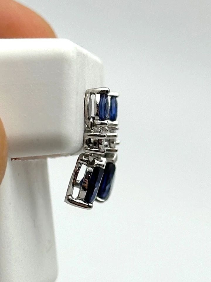 10K WHITE GOLD EARRING, LAB CREATED SAPPHIRES AND NATURAL DIAMONDS 1.7 GRAMS (1 of 2)