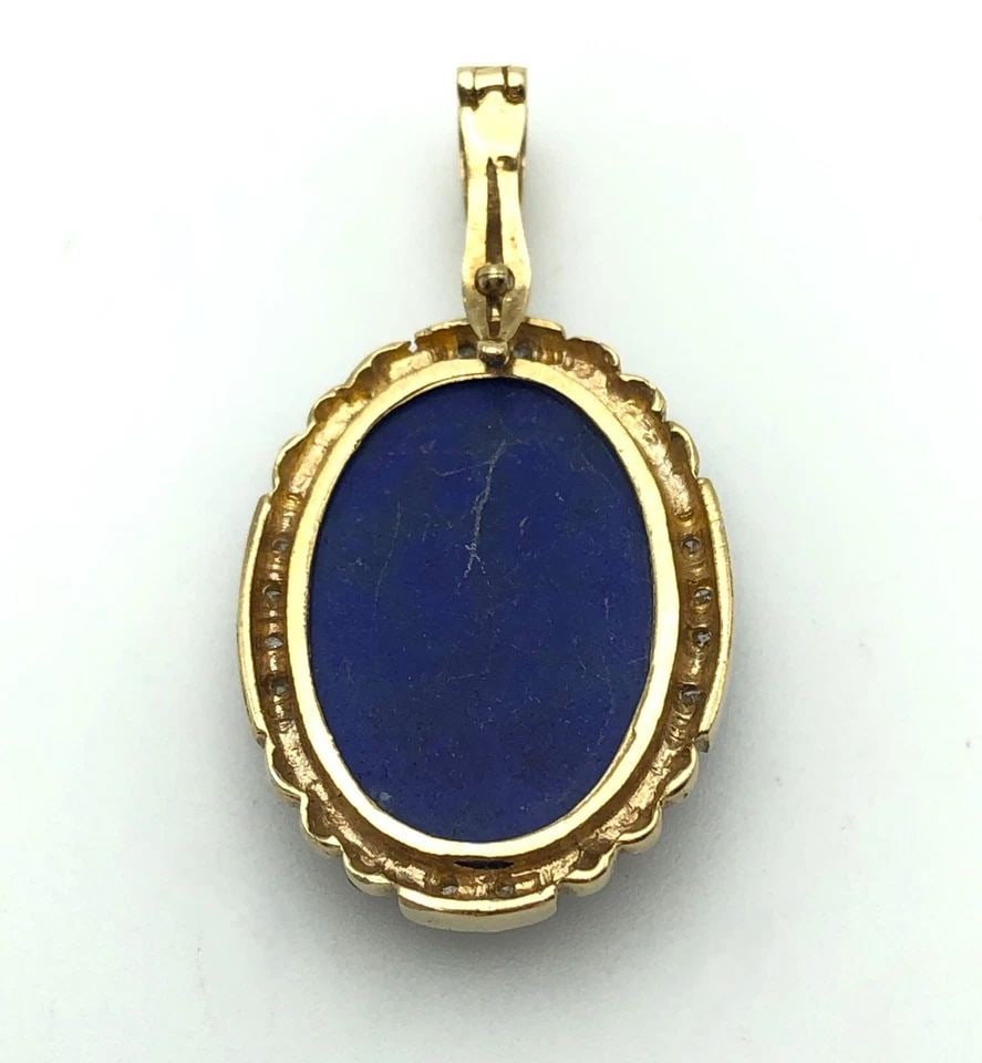 14K YELLOW GOLD PENDANT WITH BLUE LAPIS AND 0.12CTS OF DIAMONDS 3.9 GRAMS (1 of 2)