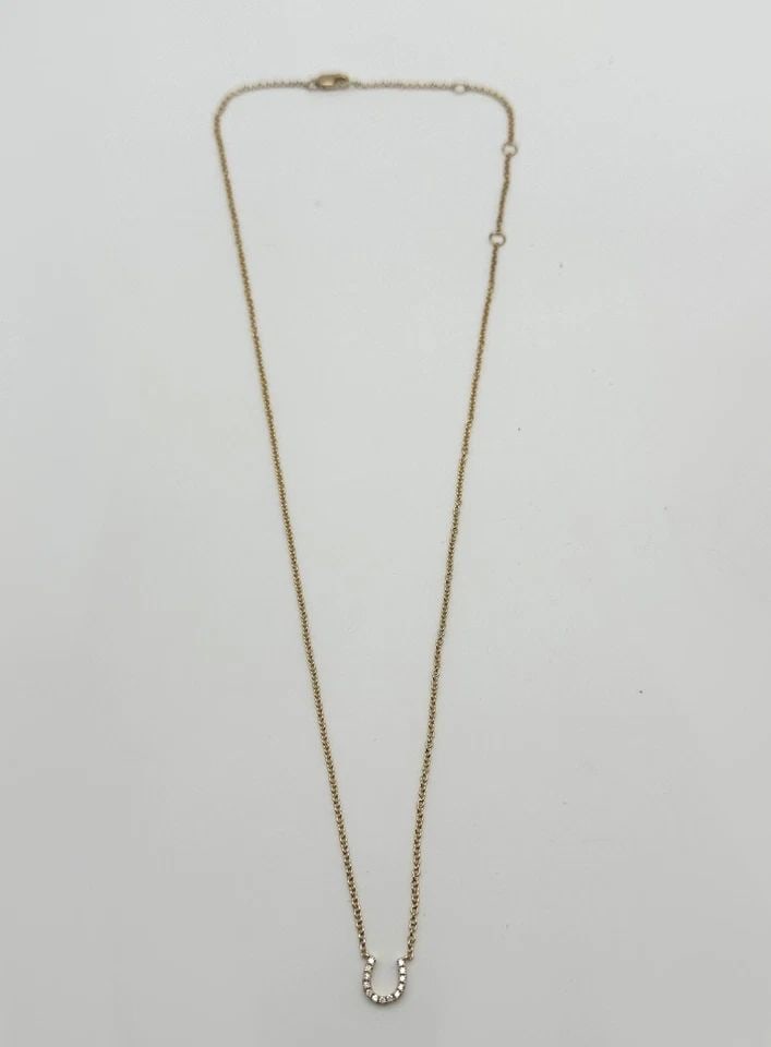 14K GOLD NECKLACE, HORSESHOE PENDANT WITH 0.08CTS OF DIAMONDS ( 18 INCH ) 2G (1 of 2)
