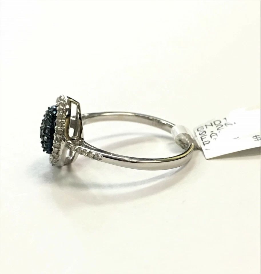 NEW 10K WHITE GOLD RING WITH BLUE AND WHITE DIAMONDS (SIZE 7) 2.3 GRAM (1 of 2)