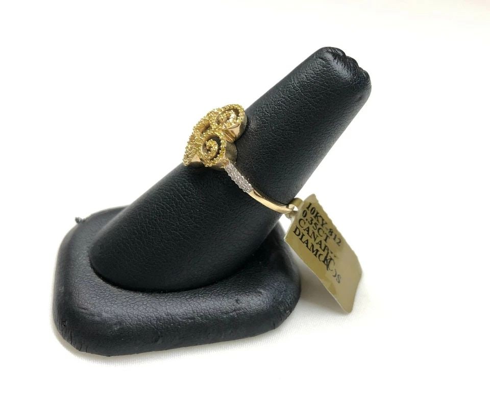NEW 10K GOLD SWIRL RING WITH 0.35CTW YELLOW & WHITE DIAMONDS (SIZE 7) 2.4 GRAM (1 of 2)
