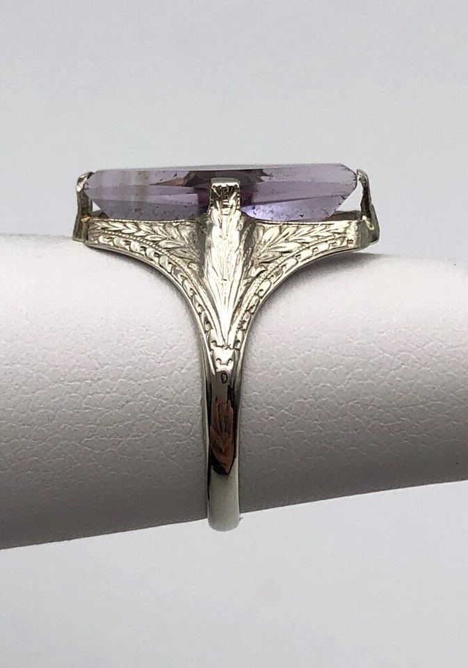 A&S VINTAGE 14K WHITE GOLD RING WITH AMETHYST (SIZE 3.5) 2.1 GRAMS (1 of 2)