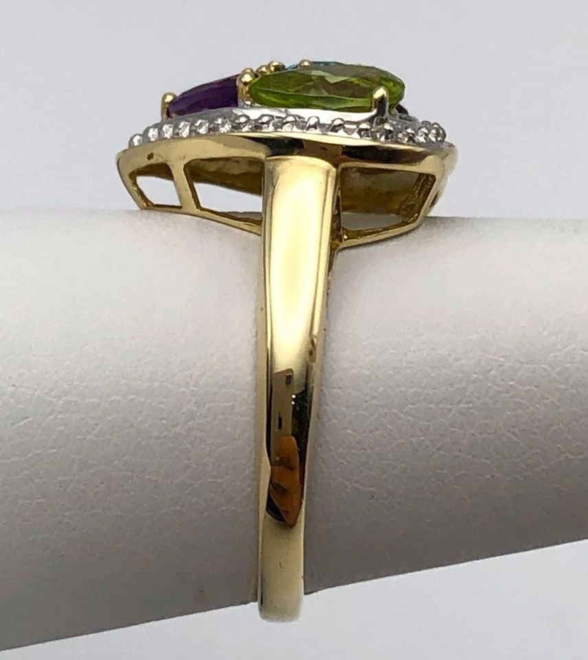 10K GOLD HEART SHAPE RING SET WITH FIVE DIFFERENT GEM STONES (SIZE 7) 3 GRAM (1 of 2)