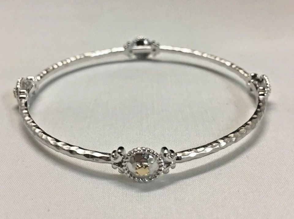 GABRIEL & CO STERLING SILVER BANGLE WITH 18K GOLD ACCENTS S075797 (12.5 GRAMS) (1 of 2)