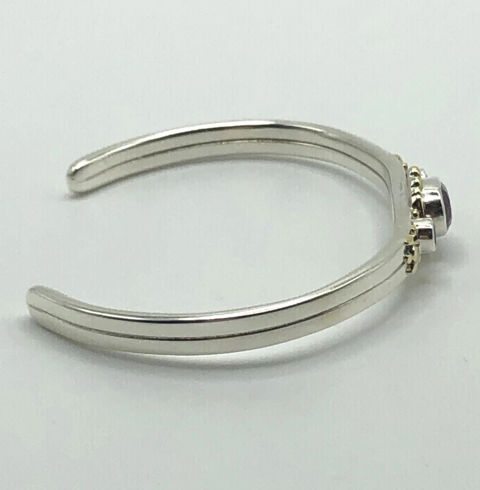 925 SILVER BANGLE, 18K GOLD UPPER HEAD, BLUE TOPAZ, PURPLE GARNET ( 19 GRAMS ) (1 of 2)