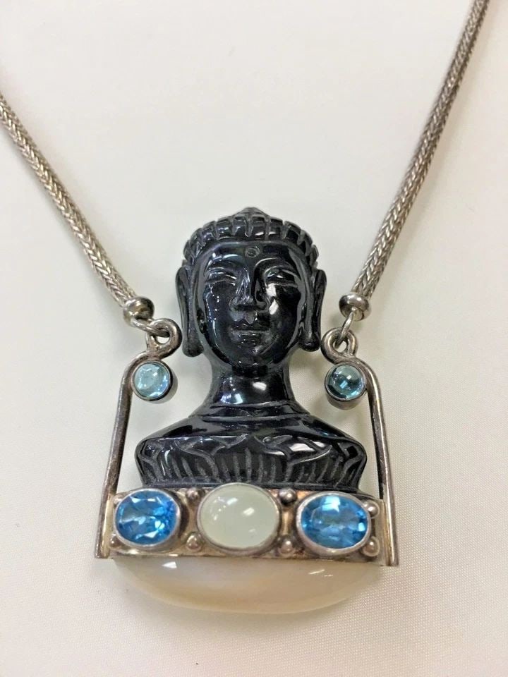 SAJEN STERLING SILVER NECKLACE & PENDANT, MULTIPLE STONES ( 22 INCH ) 70.5G: SAJEN STERLING SILVER NECKLACE AND PENDANT WITH DIFFERENT STONES Sajen Sterling Silver Necklace and Pendant with Different Stones You are bidding on a pre-owned Sajen Sterling Silver Necklace and Pend