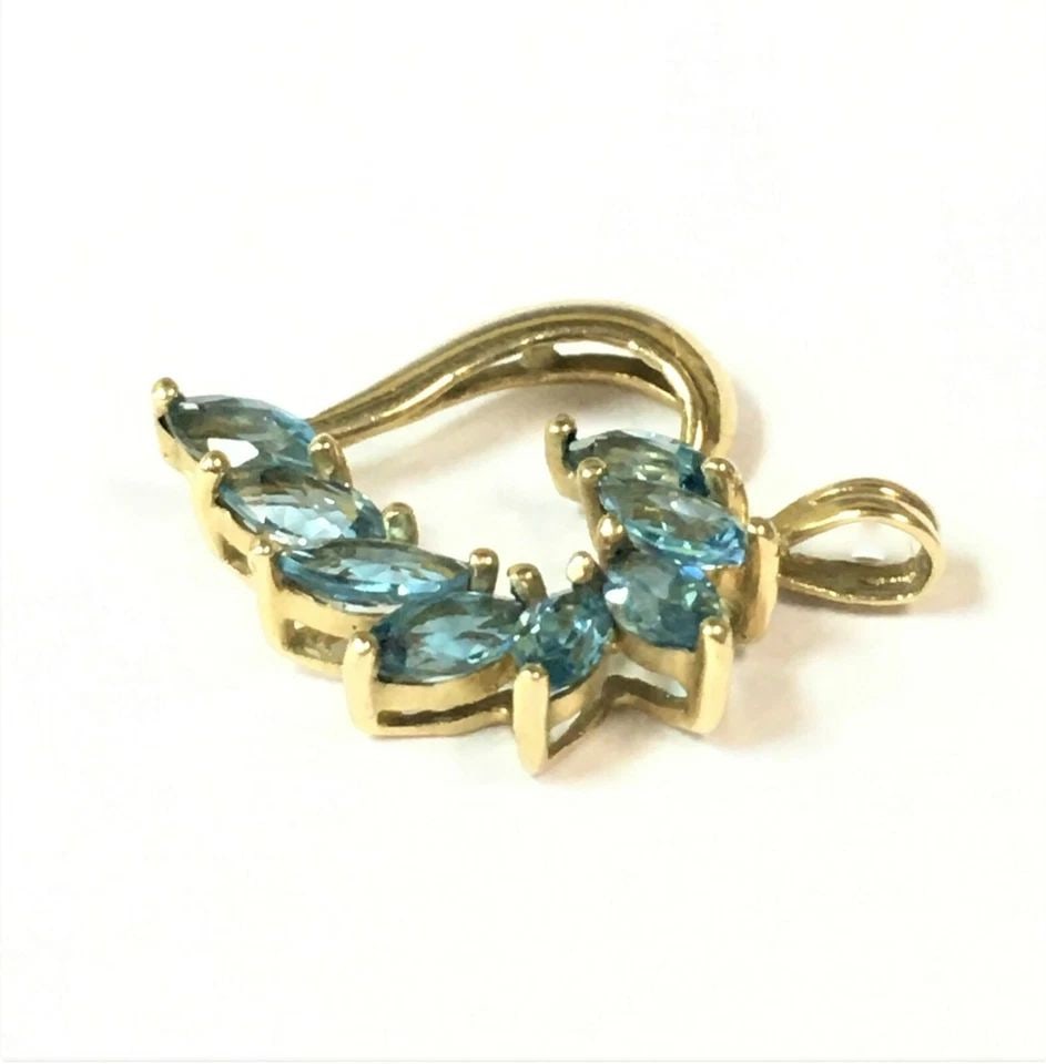 10K YELLOW GOLD HEART PENDANT WITH 8 MARQUISE CUT BLUE TOPAZ 2.4 GRAM (1 of 2)