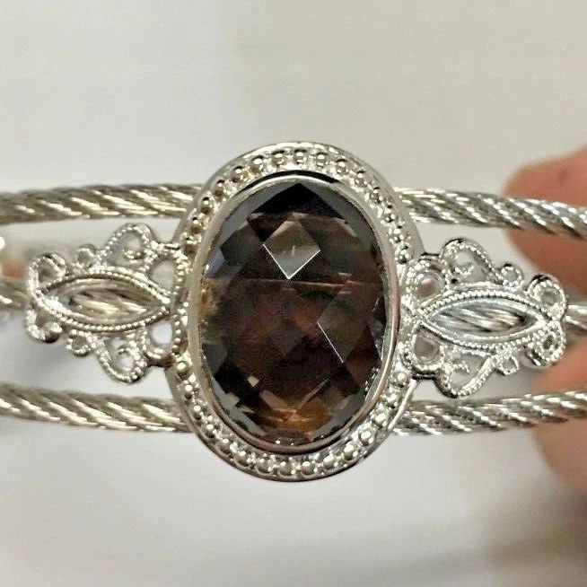 GABRIEL & CO 925 SILVER & STEEL S067997 BRACELET WITH SMOKY QUARTZ (7 INCH) (1 of 2)