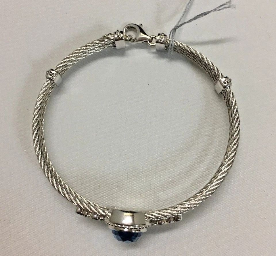 GABRIEL & CO 925 SILVER AND STEEL SO86705 CUFF/BANGLE WITH BLUE TOPAZ (1 of 2)