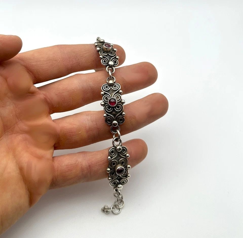 JO STAFINBIL 925 STERLING SILVER BRACELET WITH RHODOLITE (7.5 INCH) 27.5 GRAMS (1 of 2)