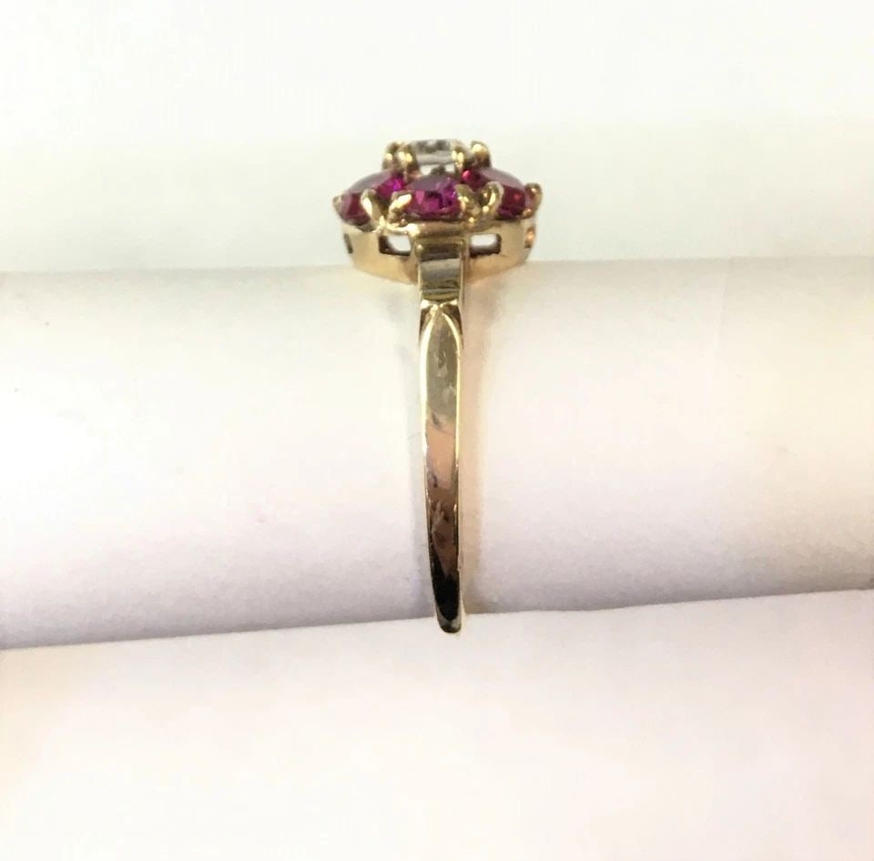 10K YELLOW GOLD RING WITH LAB-CREATED RUBY AND SAPPHIRE (SIZE 5.25) 2.3 GRAM (1 of 2)