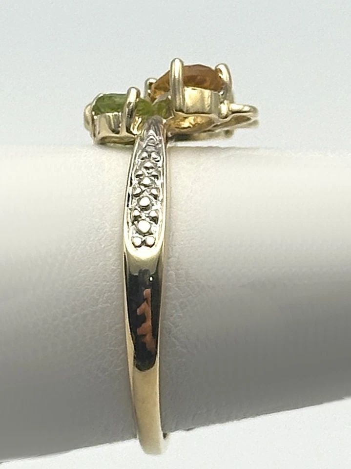 10K GOLD BUTTERFLY RING, CITRINE, PERIDOT, 0.01CTW DIAMONDS (SIZE 7) 2.3 GRAM (1 of 2)