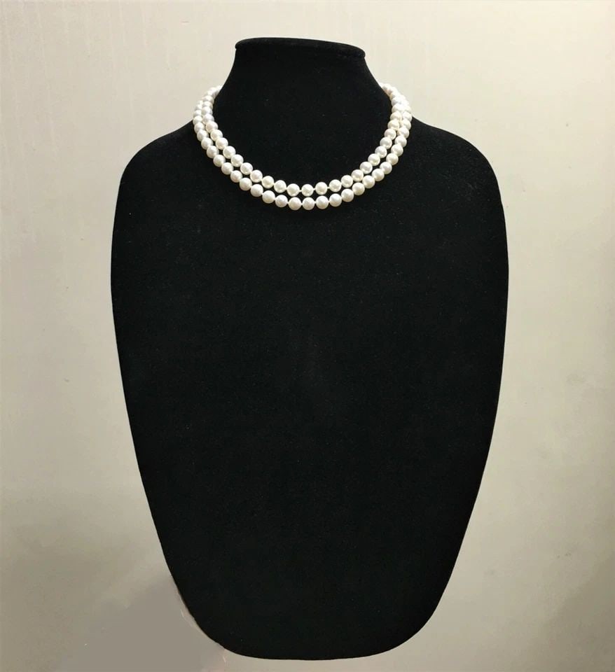 WHITE PEARL NECKLACE WITH 14K GOLD BALL CLASP, LONG ( 35.5 INCH ) 79.3G (1 of 2)