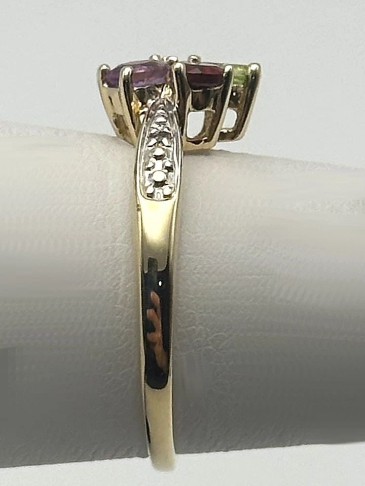 10K GOLD FLOWER RING, MULTI-COLORED STONES, 0.01CTW DIAMONDS (SIZE 7) 2 GRAM (1 of 2)