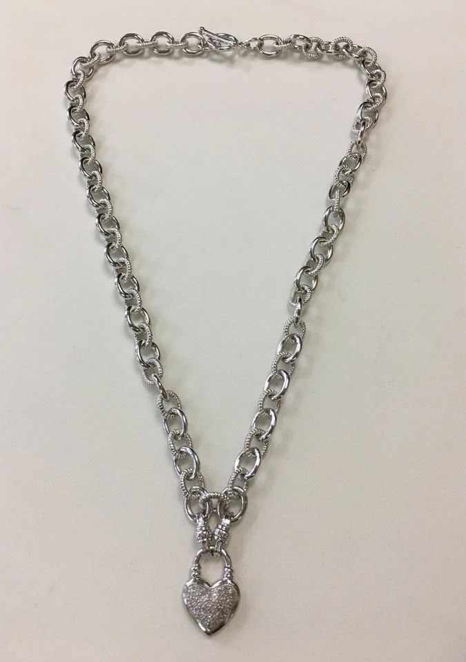 SILVER NECKLACE HEART PENDANT WITH 0.50CTW DIAMONDS (18 INCH) 47.3 GRAM (1 of 2)