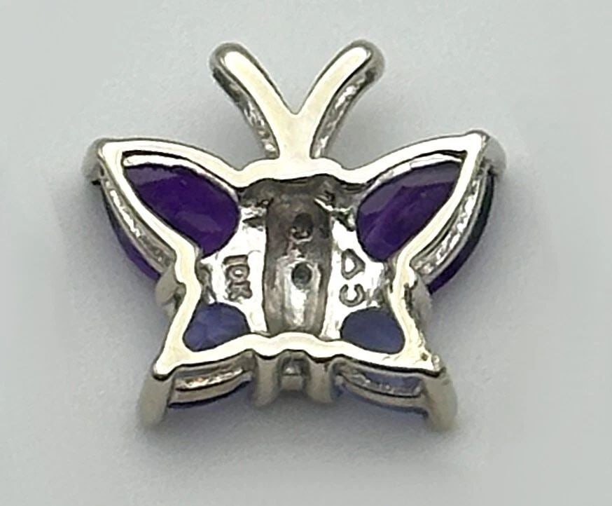 10K WHITE GOLD BUTTERFLY PENDANT, AMETHYST, TANZANITE, 0.01CTS OF DIAMOND 1.2G (1 of 2)
