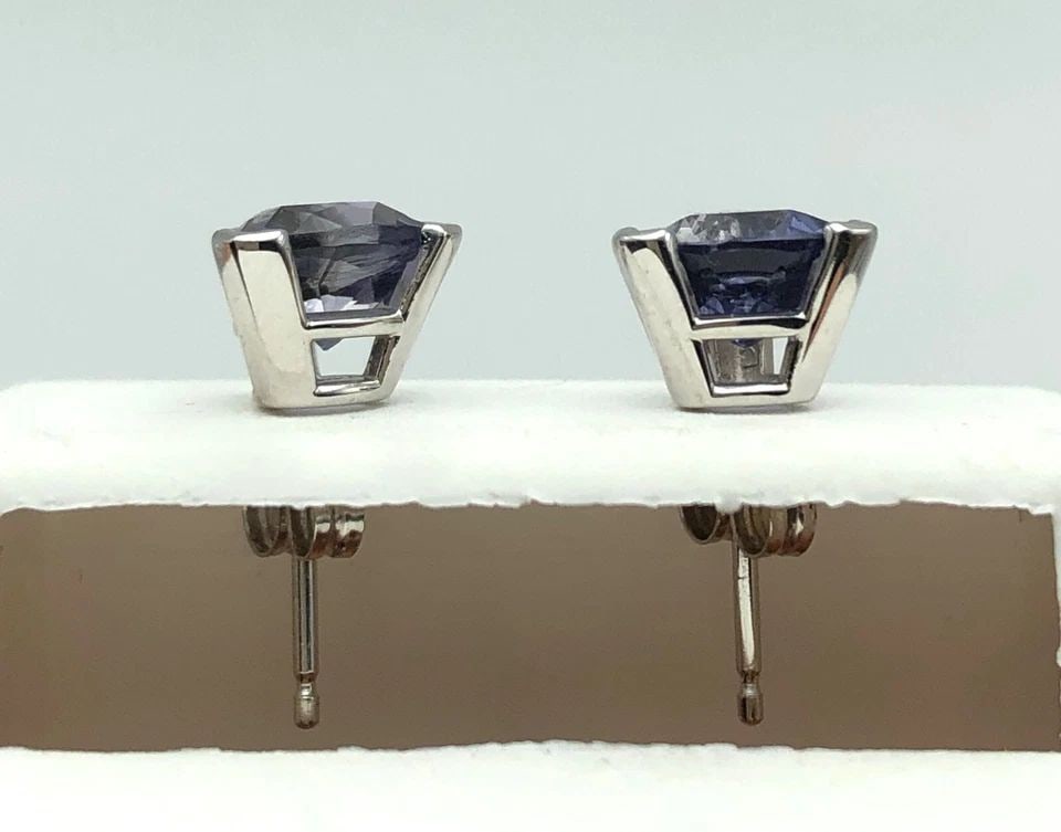 14K WHITE GOLD EARRINGS WITH 1.2CTW TRILLION CUT IOLITE 1.4 GRAMS (1 of 2)