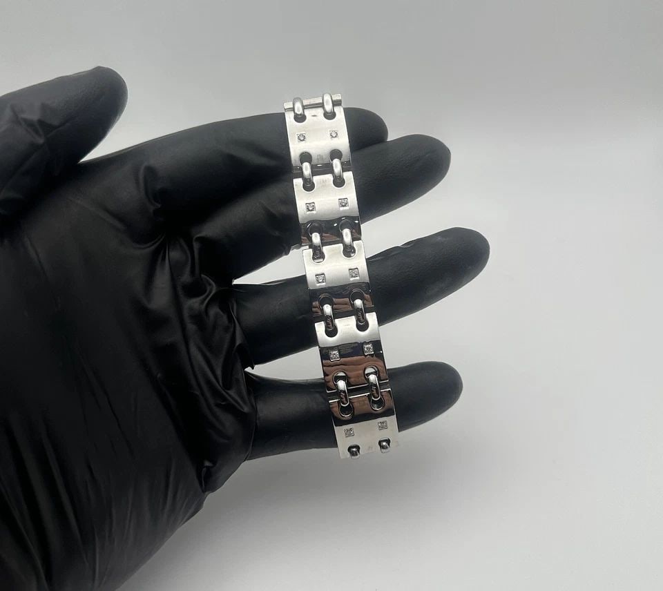 SHR DIA STAINLESS STEEL BRACELET WITH 0.88CTS OF DIAMONDS (8.5 INCH) 79 GRAMS (1 of 2)
