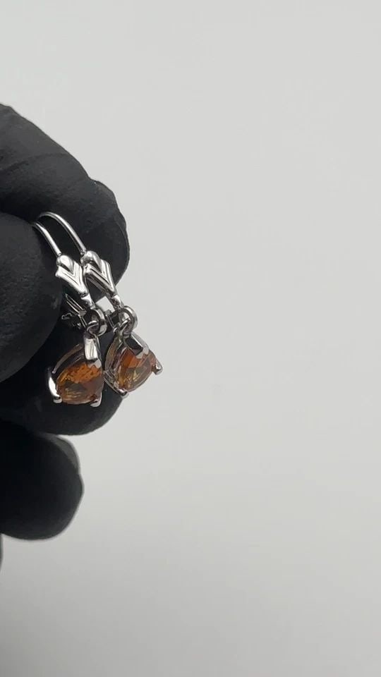 14K WHITE GOLD LEVER BACK EARRINGS WITH CITRINE STONES 2.0G (1 of 2)