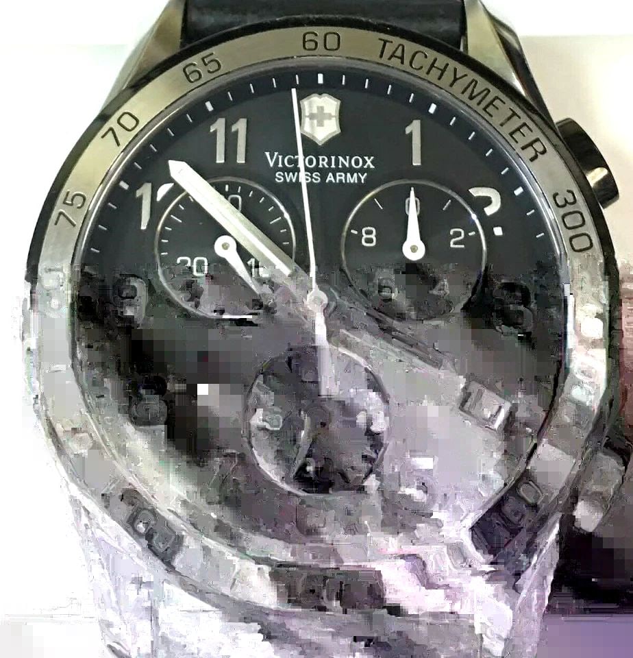 VICTORINOX SWISS ARMY BLACK FACE LEATHER BAND CHRONOGRAPH WATCH MODEL 241403.1 (1 of 2)