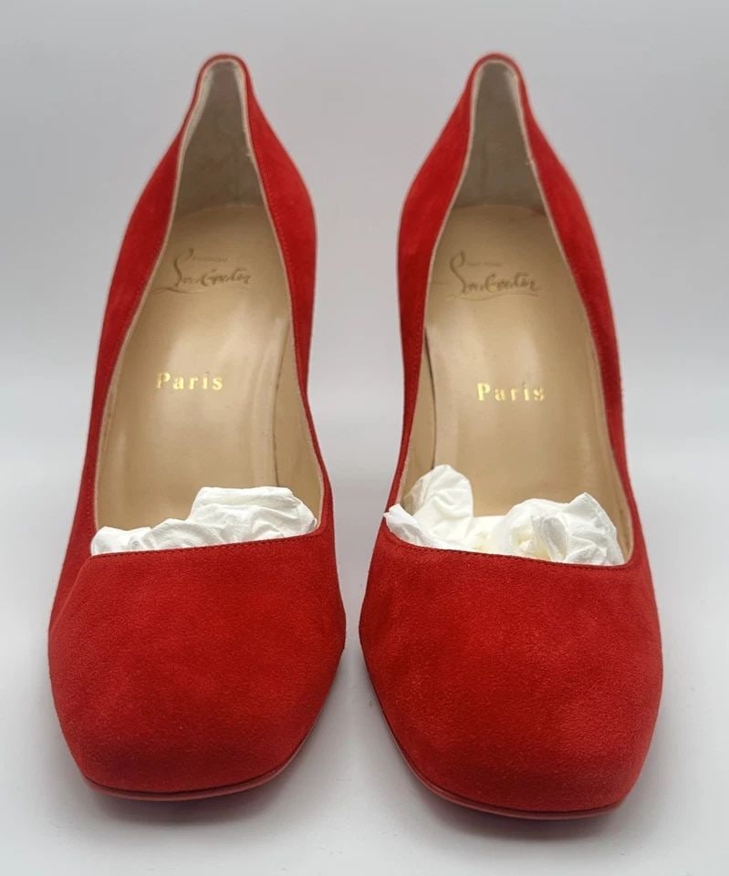 CHRISTIAN LOUBOUTIN RED DONNA STUD SPIKES PUMPS HEELS 38 EU 7.5 US: Christian Louboutin Red Donna Stud Spikes Pumps Heels Condition: New without box or papers. There are some light scuffs on the heels and dust covers. They have never been owned or worn by anyone. PLEA