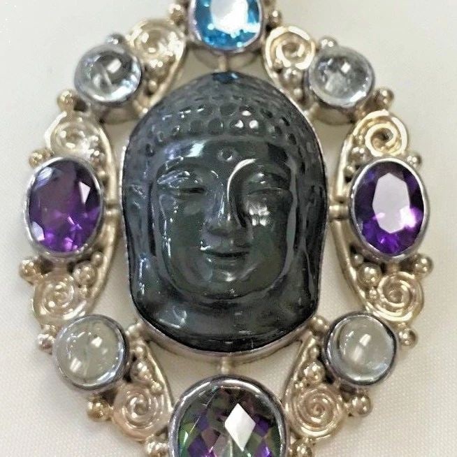 SAJEN STERLING SILVER PENDANT WITH MULTIPLE COLORED STONES: SAJEN STERLING SILVER PENDANT WITH MULTIPLE COLORED STONES Sajen Sterling Silver Pendant with Multiple Colored Stones You are bidding on a pre-owned Sajen Sterling Silver Pendant with Multiple Colored