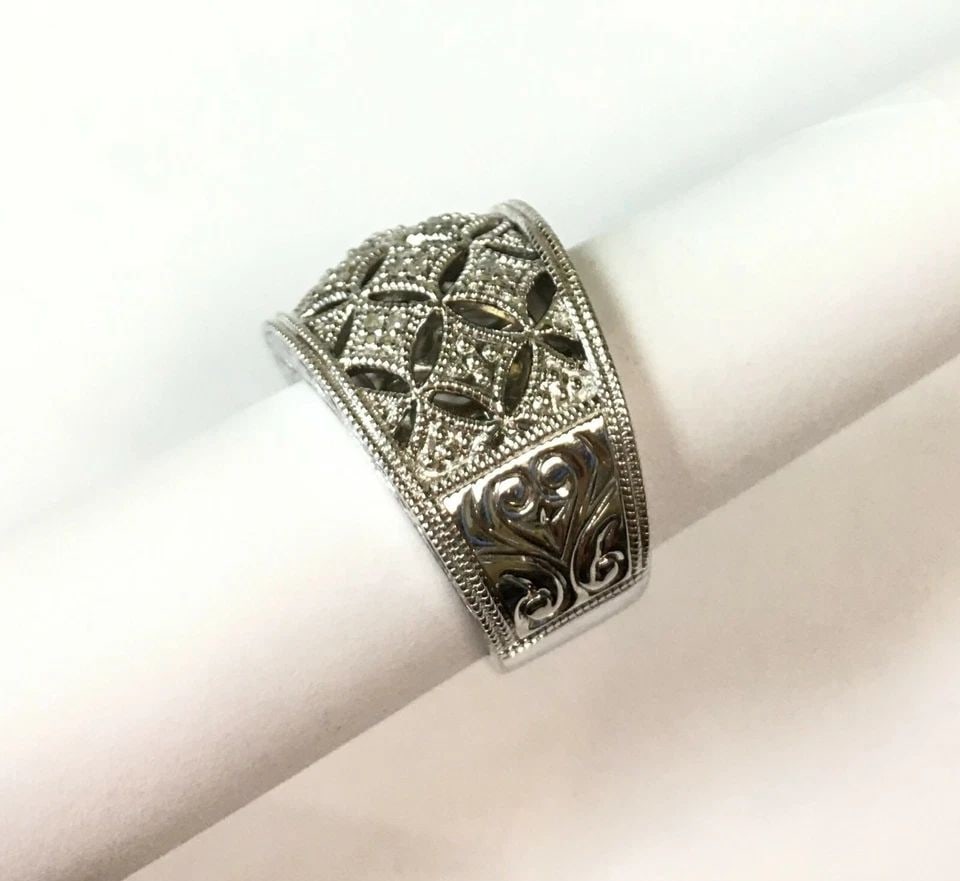 RPG STERLING SILVER FILIGREE RING WITH 0.20CTW DIAMONDS (SIZE 7) 13.5 GRAM (1 of 2)
