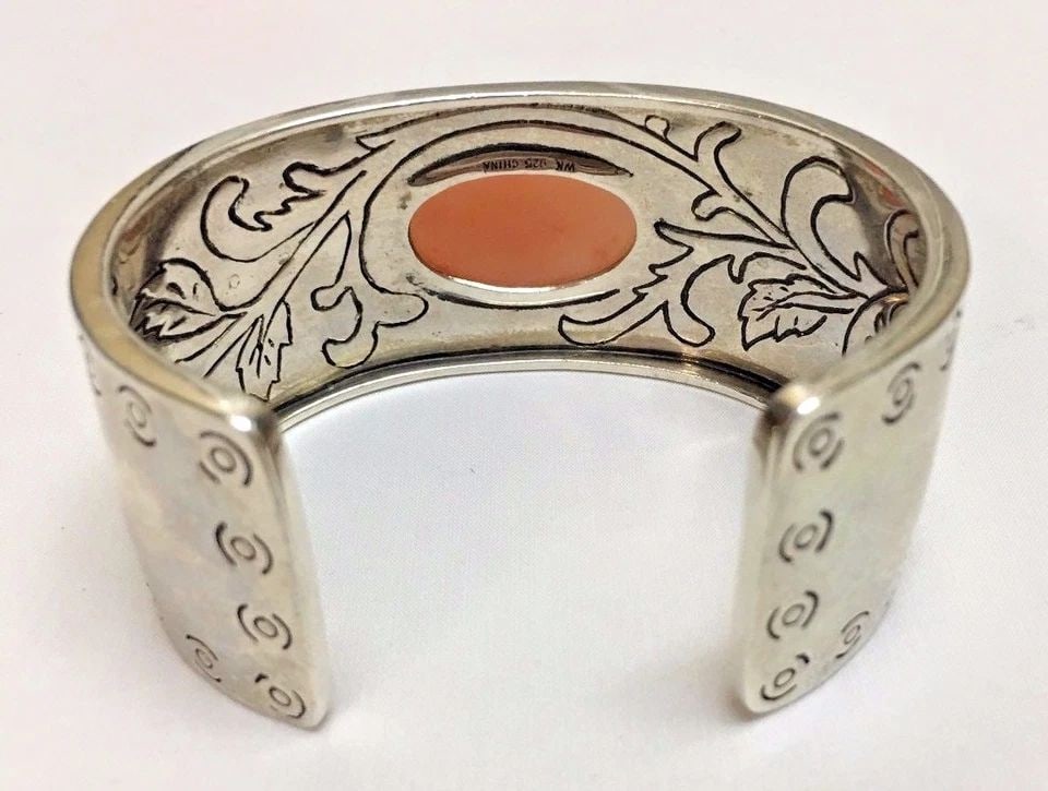 925 STERLING SILVER CUFF BRACELET AGATE VINTAGE ( 7 INCH ) 59.3 GRAM: STERLING SILVER CUFF BRACELET PINK STONE VINTAGE Sterling Silver Cuff Bracelet Pink Stone Vintage You are bidding on a pre-owned Sterling Silver Cuff Bracelet Pink Stone Vintage. The cuff is in excell
