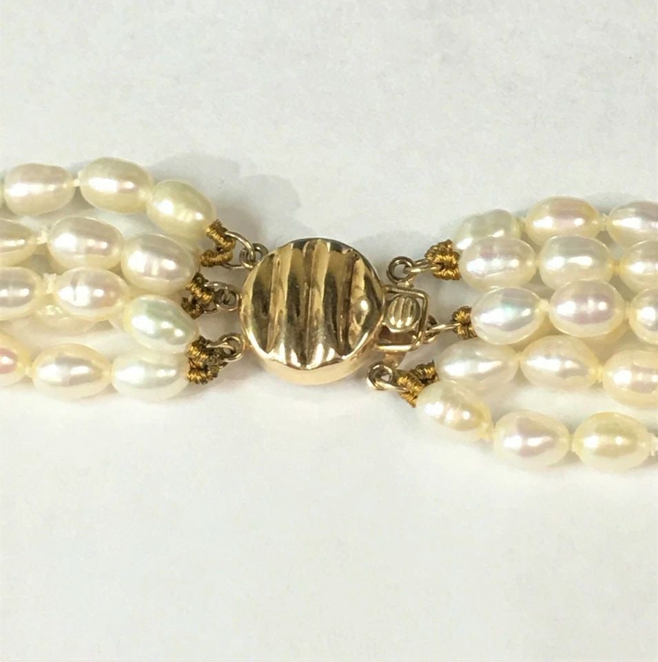 FRESH WATER PEARL MULTI LAYER NECKLACE WITH 14K GOLD CLASP & BEADS 24.5" 92.2G: FRESH WATER WHITE PEARL NECKLACE WITH 14K GOLD CLASP, LAYERED STYLE 24.5" LONG Fresh Water White Pearl Necklace with 14k Gold Clasp, layered style You are bidding on a Fresh Water White Pearl Necklace