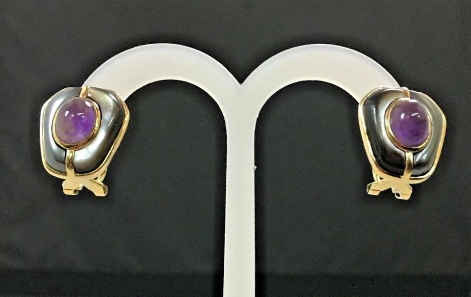 KYLO 925 SILVER EARRINGS GOLD FILLED WITH AMETHYST AND SHELL (1 of 2)