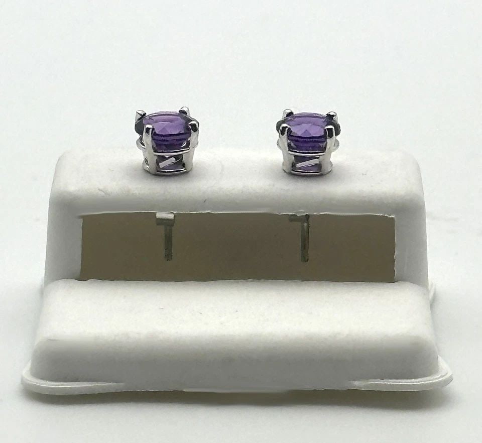 14K WHITE GOLD PUSH BACK STYLE EARRINGS SET WITH 6MM AMETHYST 1.2 GRAMS (1 of 2)
