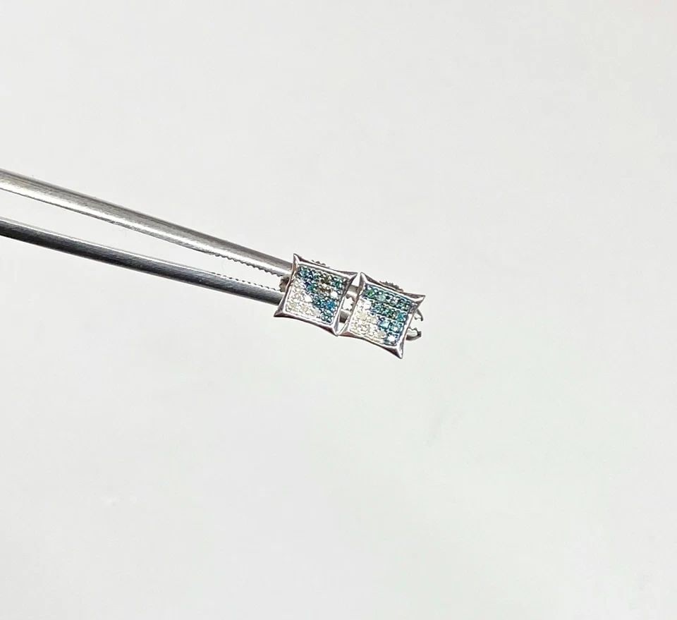 10K WHITE GOLD KITE EARRINGS WITH 0.10CTW BLUE AND WHITE DIAMONDS (1 of 2)