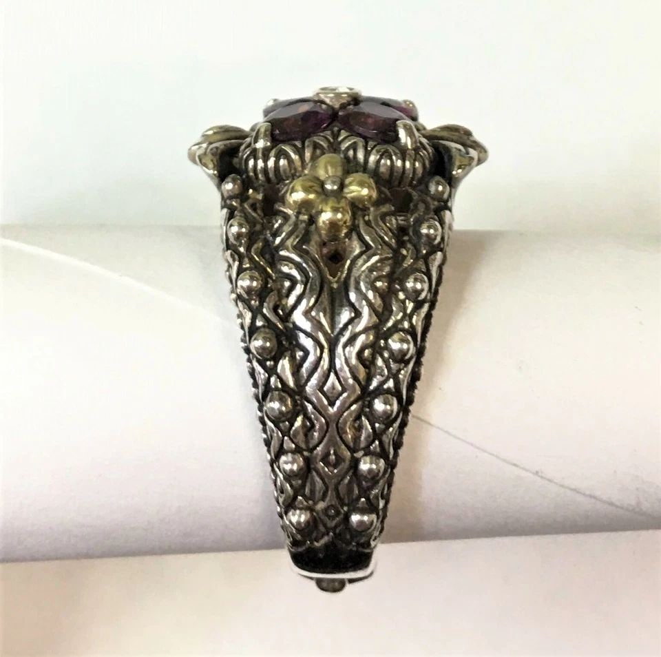BARBARA BIXBY 925 SILVER RING, 18K ACCENTS, DIAMOND AND GARNET (SIZE 8) 14.5G (1 of 2)
