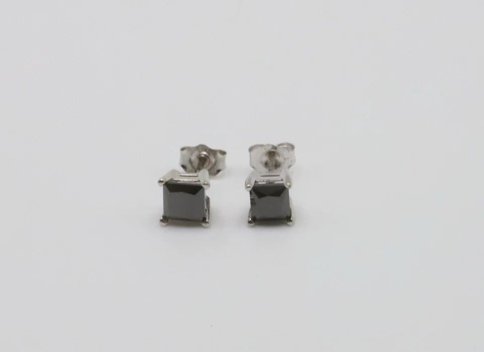 10K WHITE GOLD WITH 1.0CTW BLACK MOISSANITE, PUSH BACK EARRINGS 1.1 GRAM (1 of 2)
