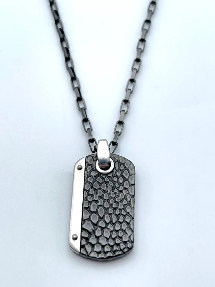 ITALGEM BLACK STEEL NECKLACE WITH DOG TAG STYLE PENDANT ( 22 INCH ) 23.7 GRAM (1 of 2)