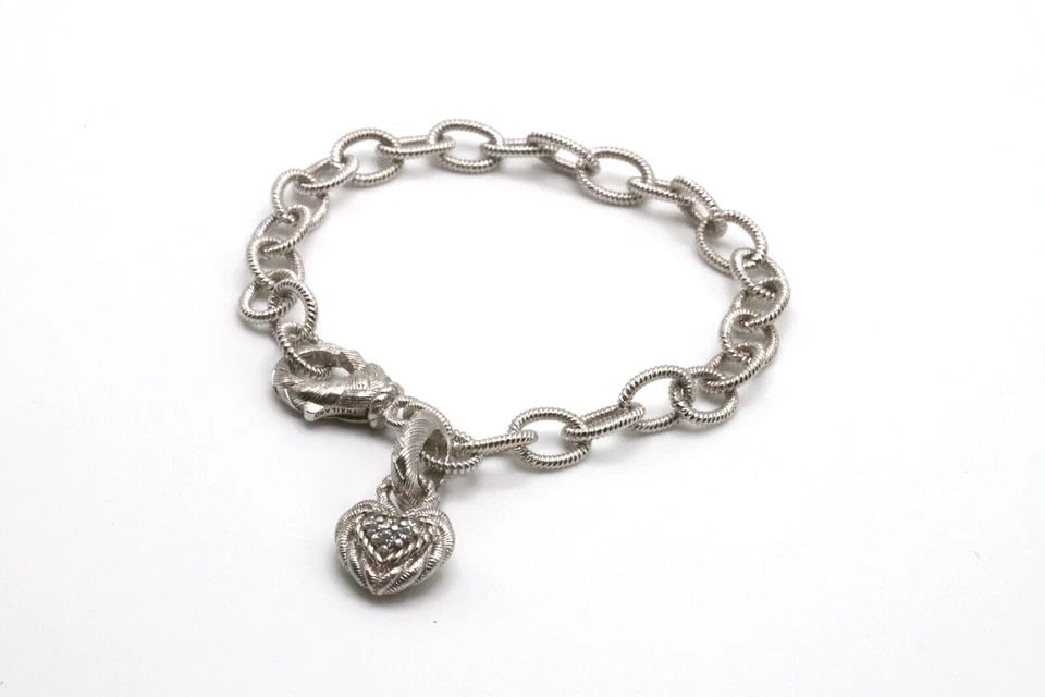 JUDITH RIPKA 925 STERLING SILVER HEART BRACELET, C.Z. (7.5 INCH) 16.5 GRAMS (1 of 2)
