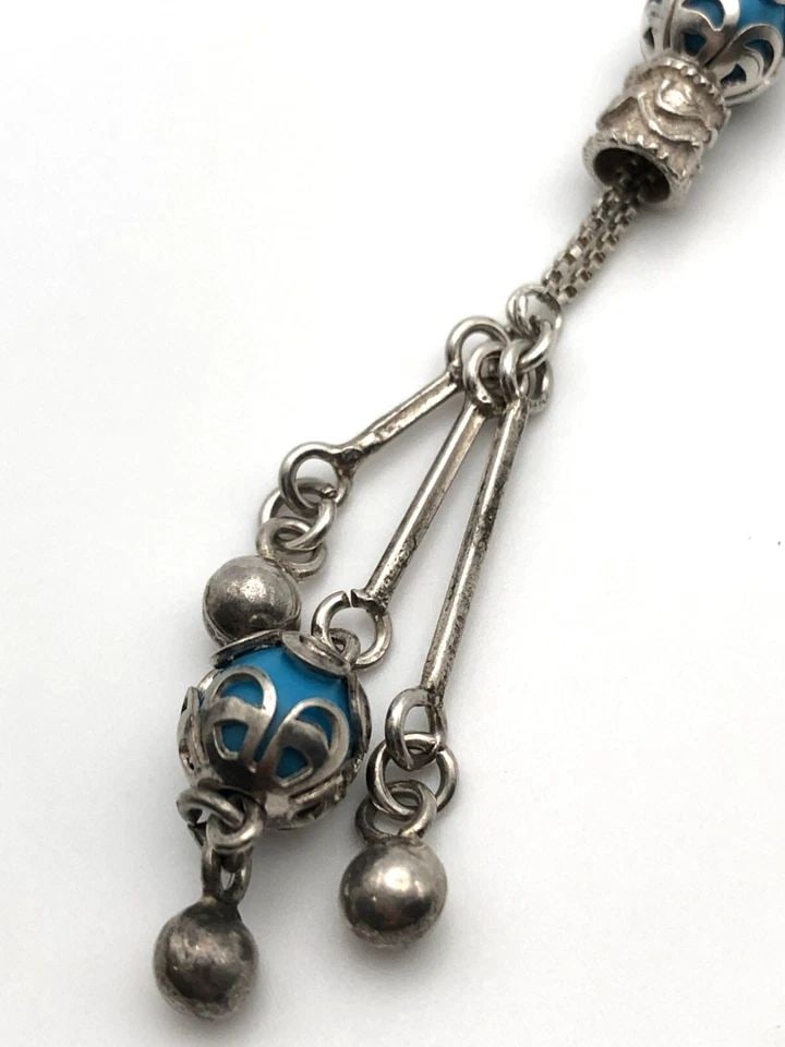 875 SILVER PRAYER BEADS WITH BLUE ENAMELED BEAD ACCENTS 37.9 GRAMS (1 of 2)
