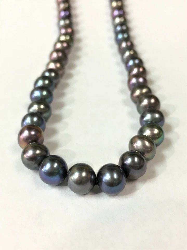 DARK PEARLS NECKLACE WITH 14K GOLD CLASP (18 INCH ) 27.8G (1 of 2)