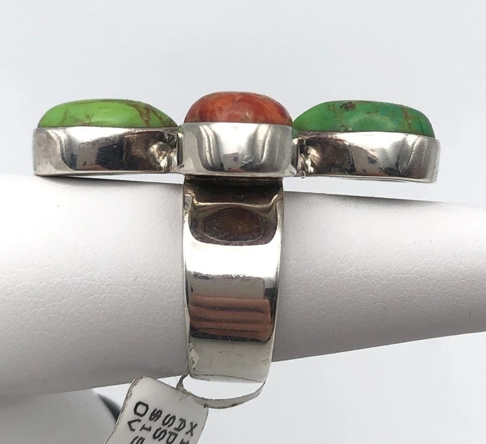 NEW 925 STERLING SILVER CROSS RING WITH LAPIS AND CORAL (SIZE 6.75) 15.9 GRAM (1 of 2)