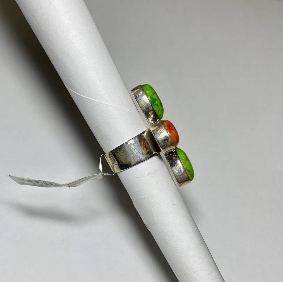 925 SILVER RING WITH GENUINE LAPIS, TURQUOISE AND CORAL (SIZE 6.75) (1 of 2)