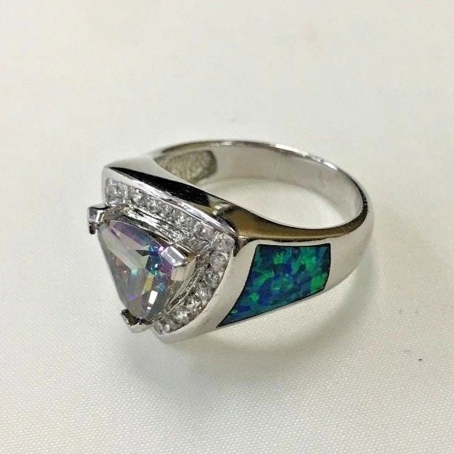 STERLING SILVER RING WITH MYSTIC TOPAZ, CZ, OPAL (SIZE 7) 7 GRAM (1 of 2)